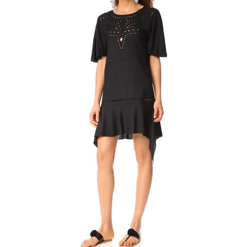 XIX Paula Hermanny Gabi black cutout short caftan dress coverup Womens M